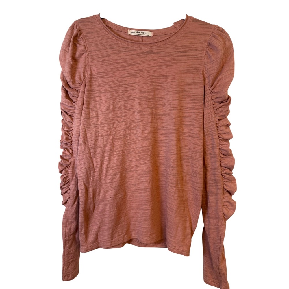 We The Free Free People Pink Slub Knit Ruched Puff Sleeve Top Small